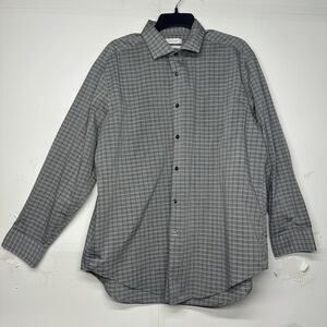 Calvin Klein Gray Plaid Slim Fit Cotton Long Sleeve Button Up Mens Shirt Size XL